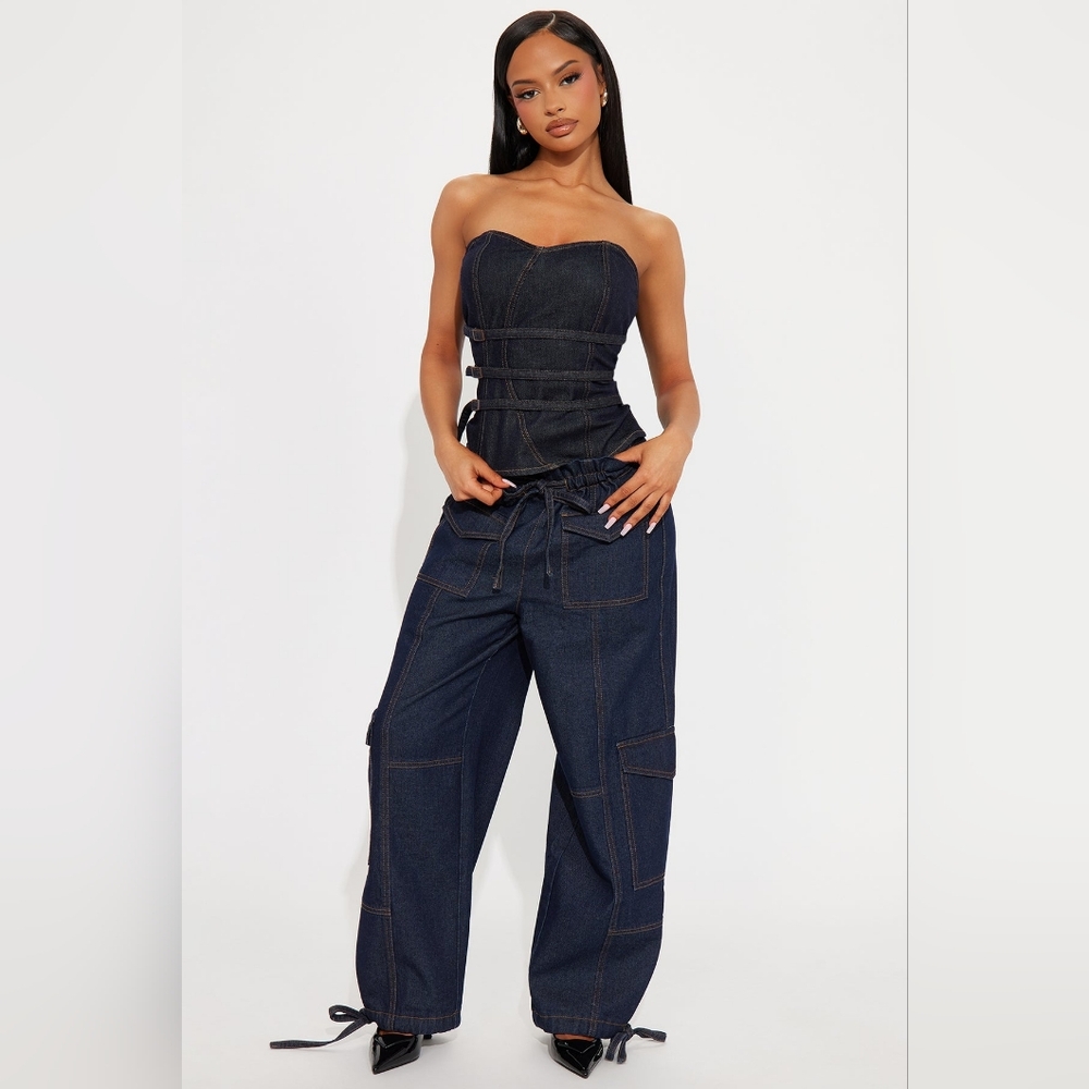 Fashion Nova MIA High Rise Cargo Jeans SZ LG - Picture 2 of 3